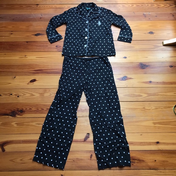 Lauren Ralph Lauren Black White Polka Dot Pajamas, EUC, M - Picture 1 of 14